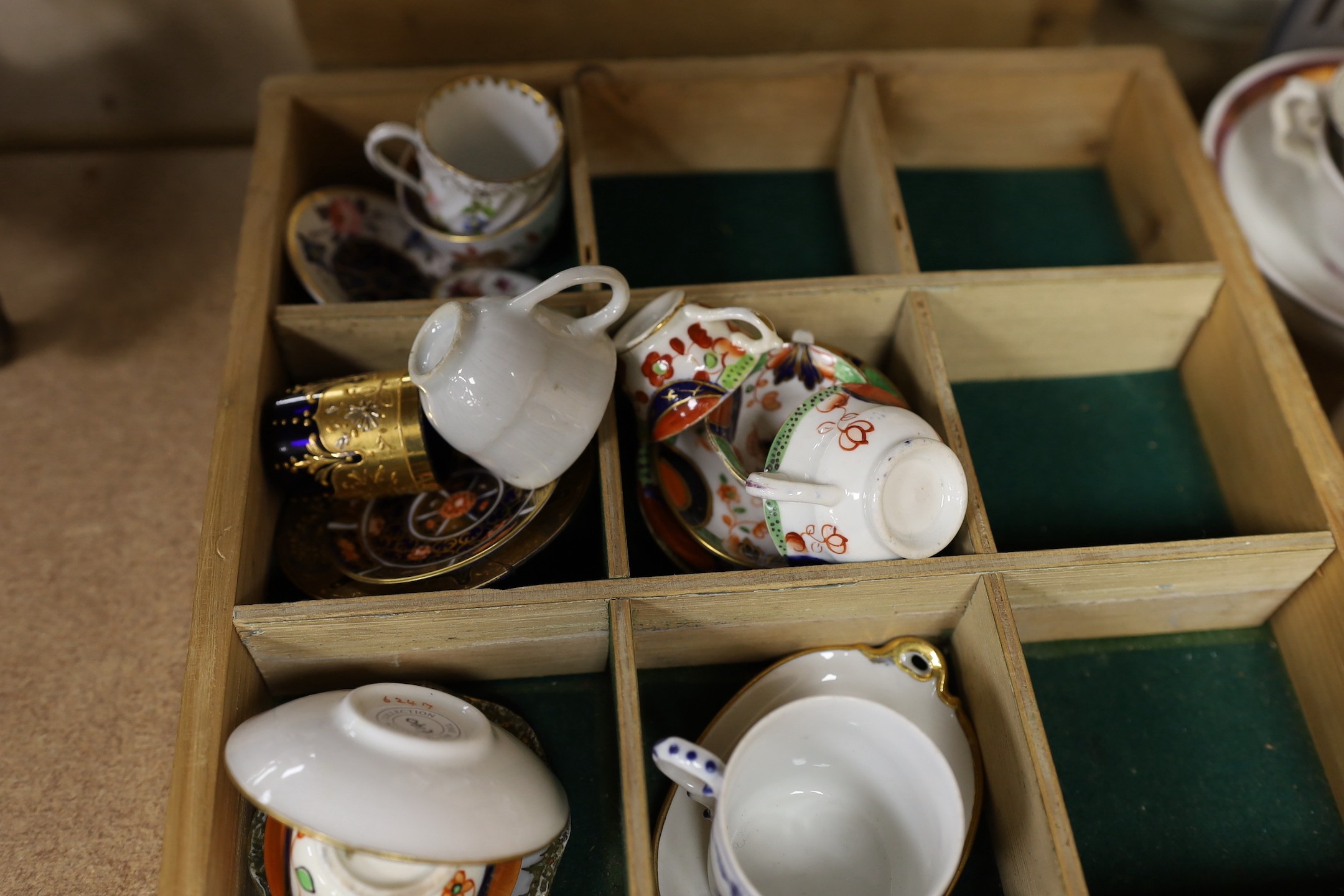 A quantity of various European cabinet cups and saucers to include Copenhagen, Spode, Royal Crown Derby etc.